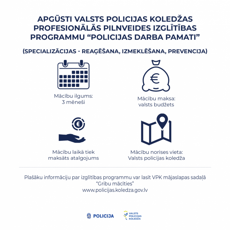 Informācija par izglītības programmu "Policijas darba pamati Valsts policijas amatpersonām"