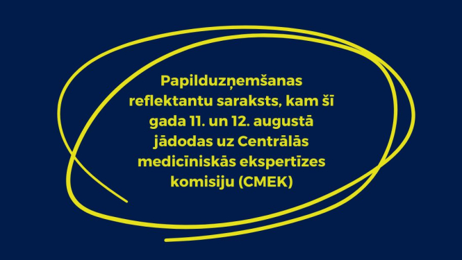 Papilduzņemšanas reflektantu saraksts, kam šī gada 11. un 12. augustā jādodas uz Centrālās medicīniskās ekspertīzes komisiju