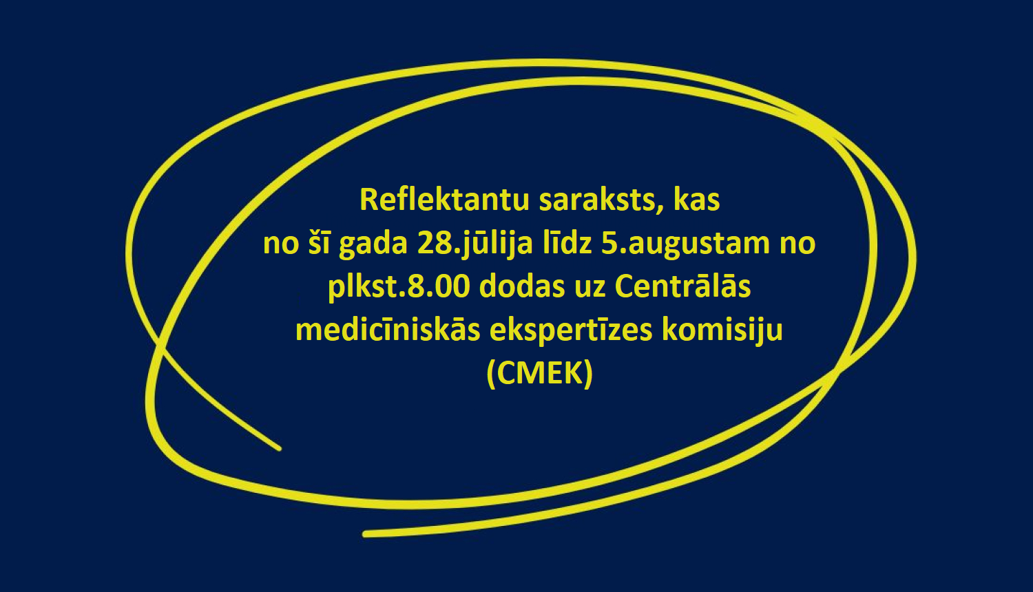 Reflektantu saraksts, kas š.g. no 28.jūlija līdz 5.augustam no plkst.8.00 dodas uz Centrālās medicīniskās ekspertīzes komisiju (CMEK)